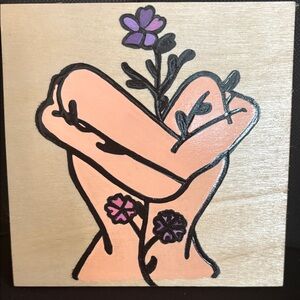Floral Embrace Illustration on Wood